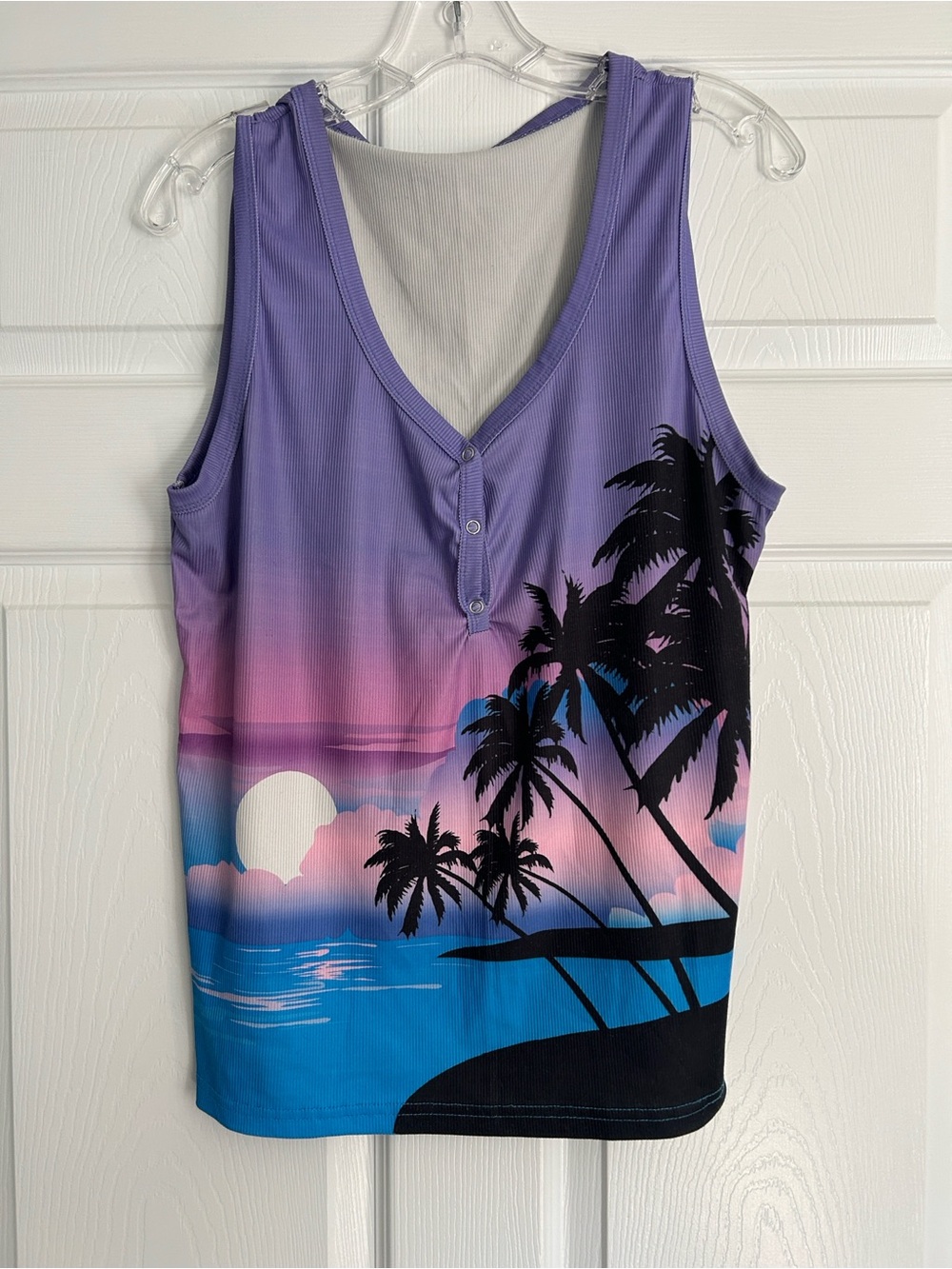 Sunset Palm Sleeveless Tank Top - Purple Pink Blue
